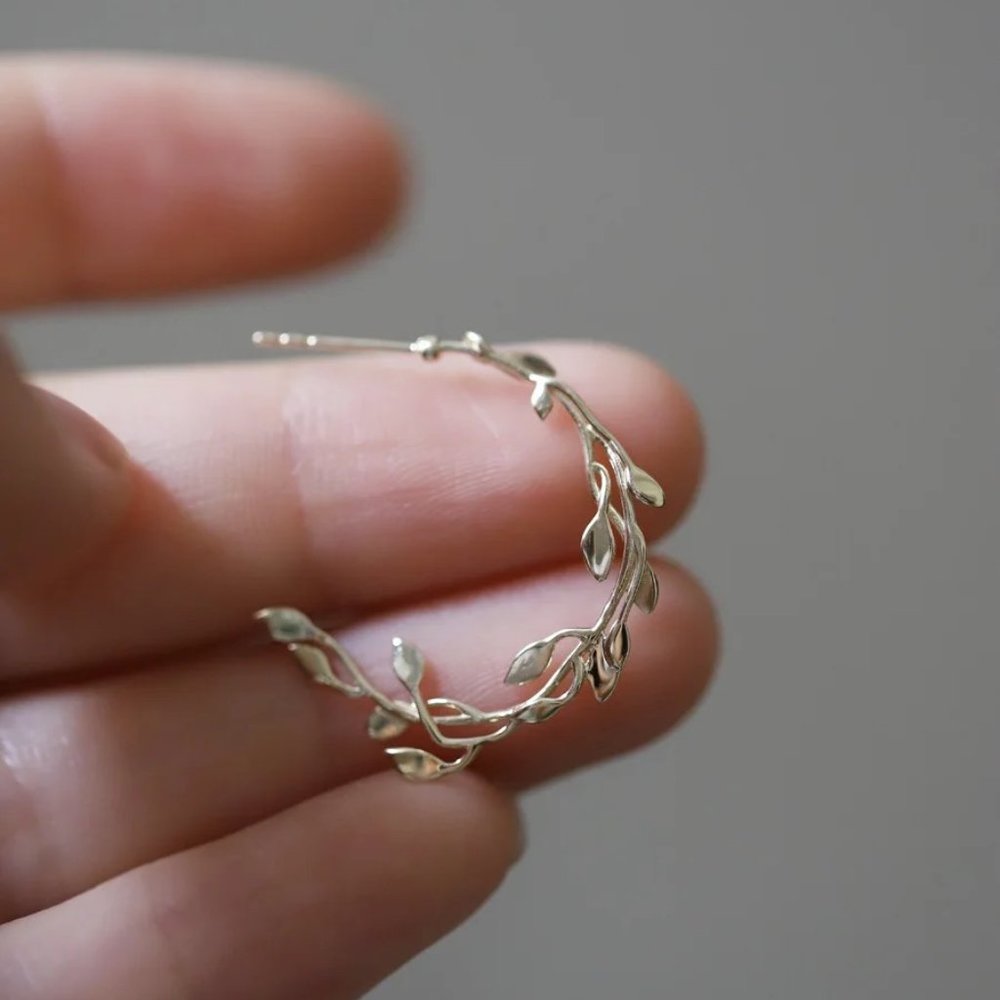 Sterling Gold Leaf hoop Earrings - Picture 5 of 5